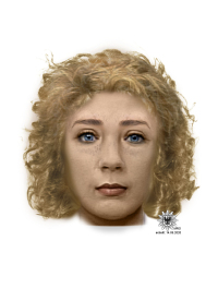 Phantombild einer gesuchten Frau wegen des Verdachts der Nachstellung