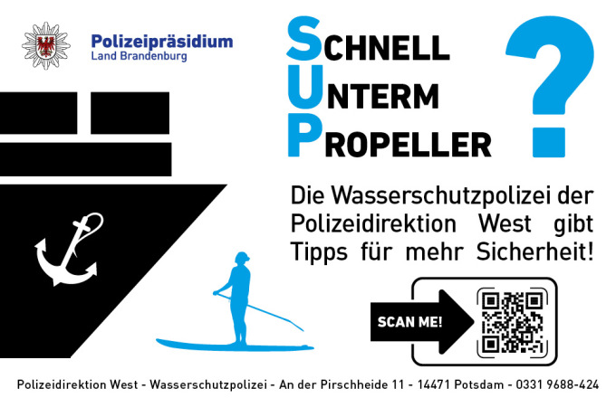Die neuen Visitenkarten der Wasserschutzpolizei in der Polizeidirektion West zum Thema Stand-Up-Paddle.
